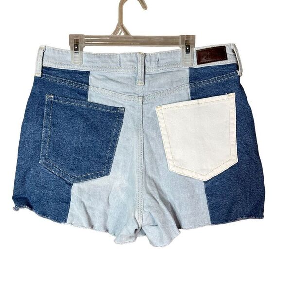 Hollister Ultra High Rise Mom Short Raw Frayed Hem Patchwork Denim Size 11 - Picture 6 of 8
